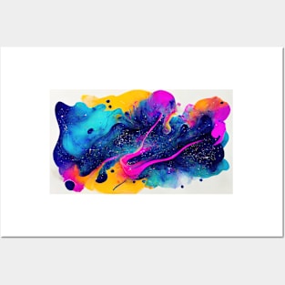 Modern Contemporary Abstract Watercolor Colorful Multicolored Cosmic Splash Galaxy Posters and Art